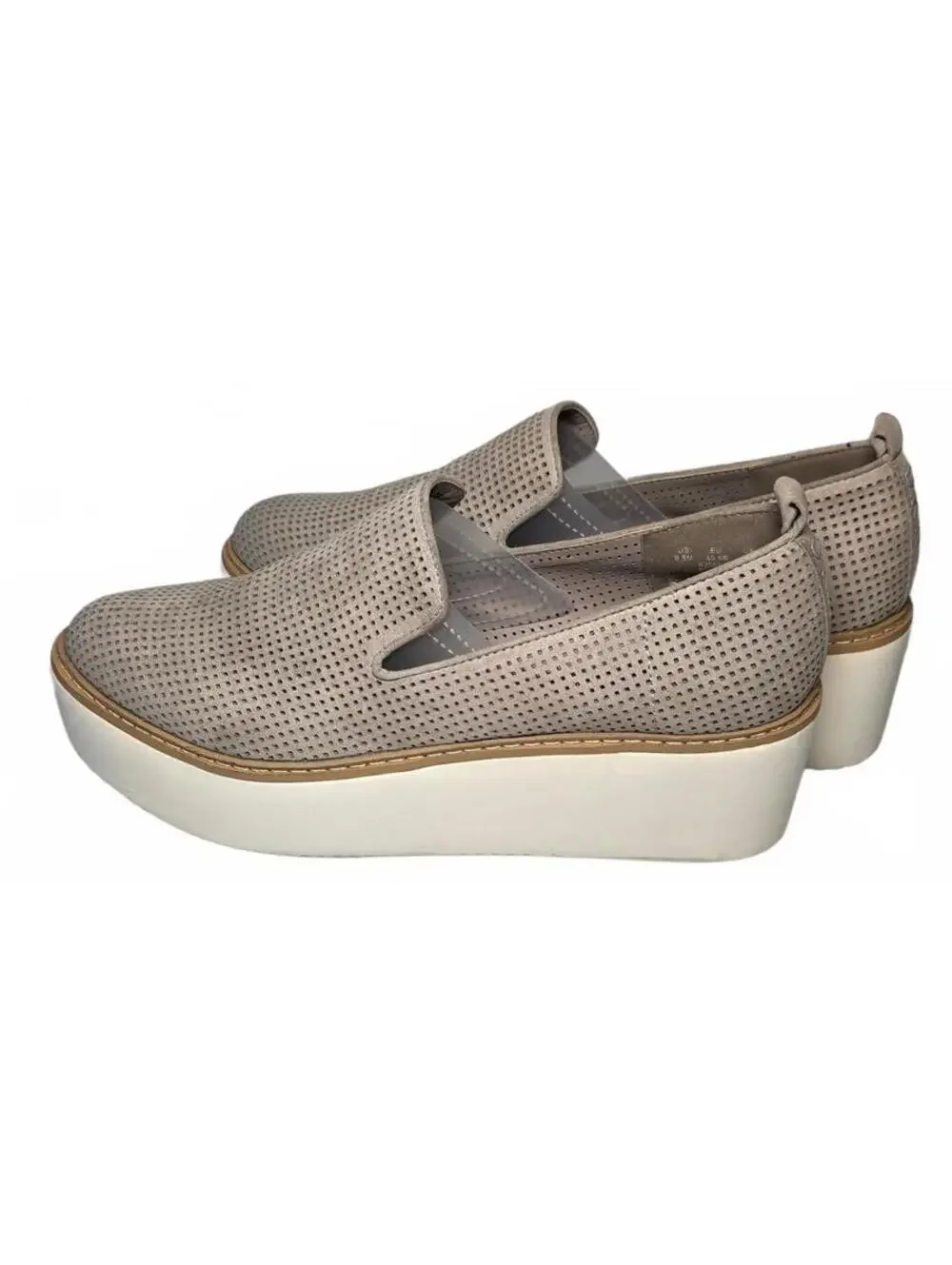DKNY 9.5M Taupe Perforated Slip-On Platform Shoes